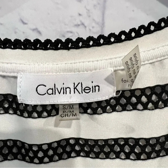 Calvin Klein Swimsuit Top Cover Up Size Medium Black Stripe Drawstring Waist - Picture 4 of 9